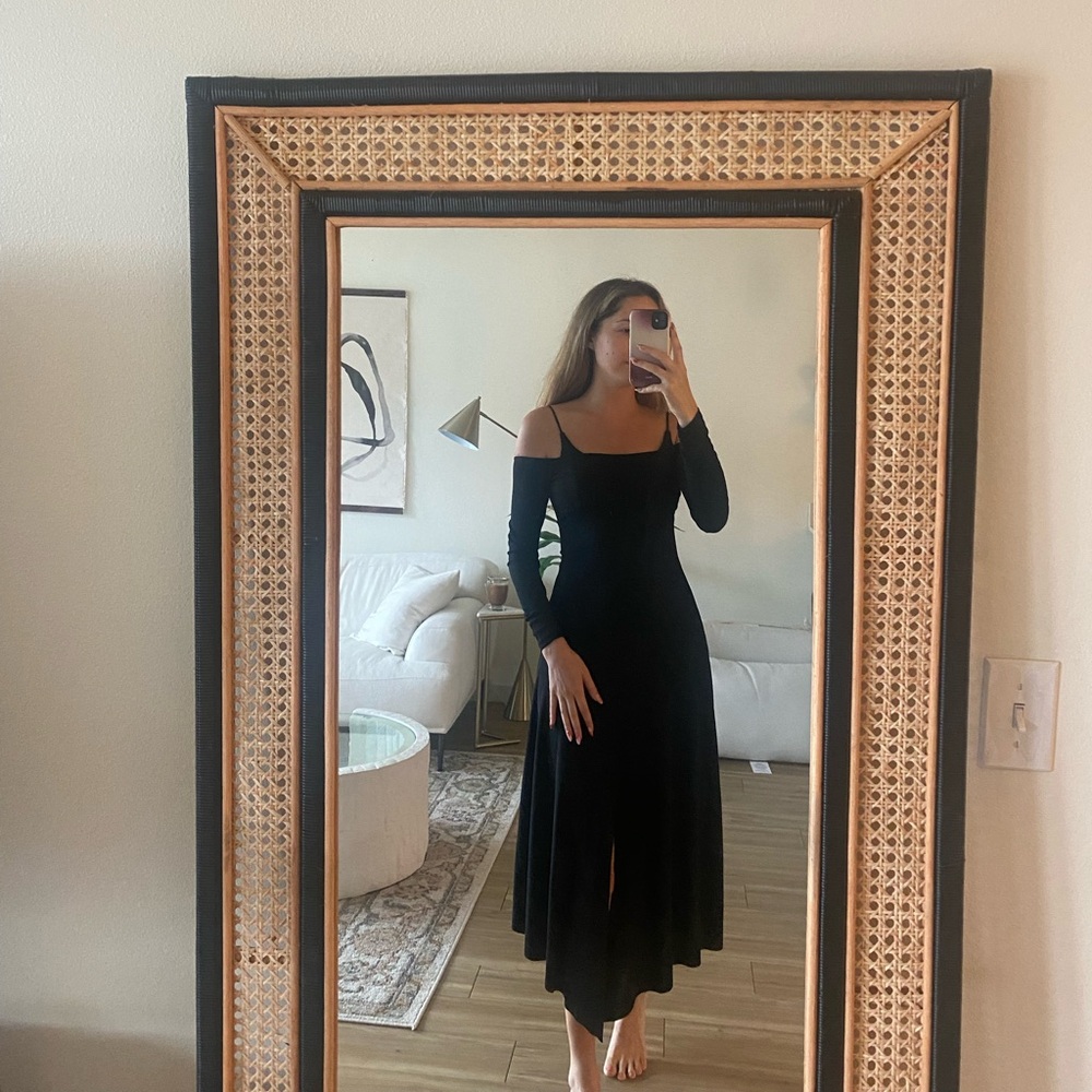 LAAGAM Nina Ribbed Black Cut Out Long Sleeve Witchy Goth Midi Dress Small